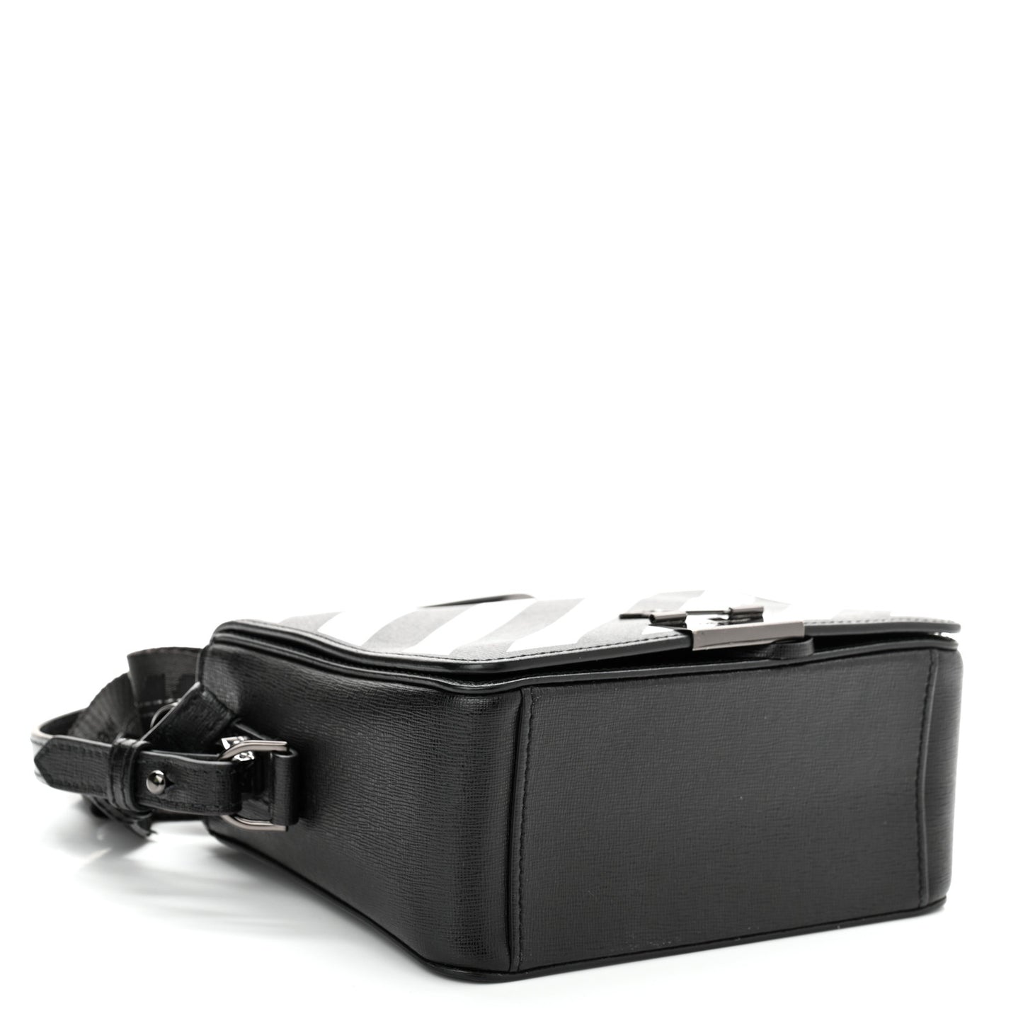 Saffiano Striped Mini Diag Binder Clip Bag Black White