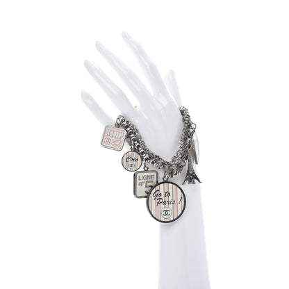 Chanel Enamel Crystal Pearl Paris Souvenirs Charm Bracelet Silver Rose White 2 of 4