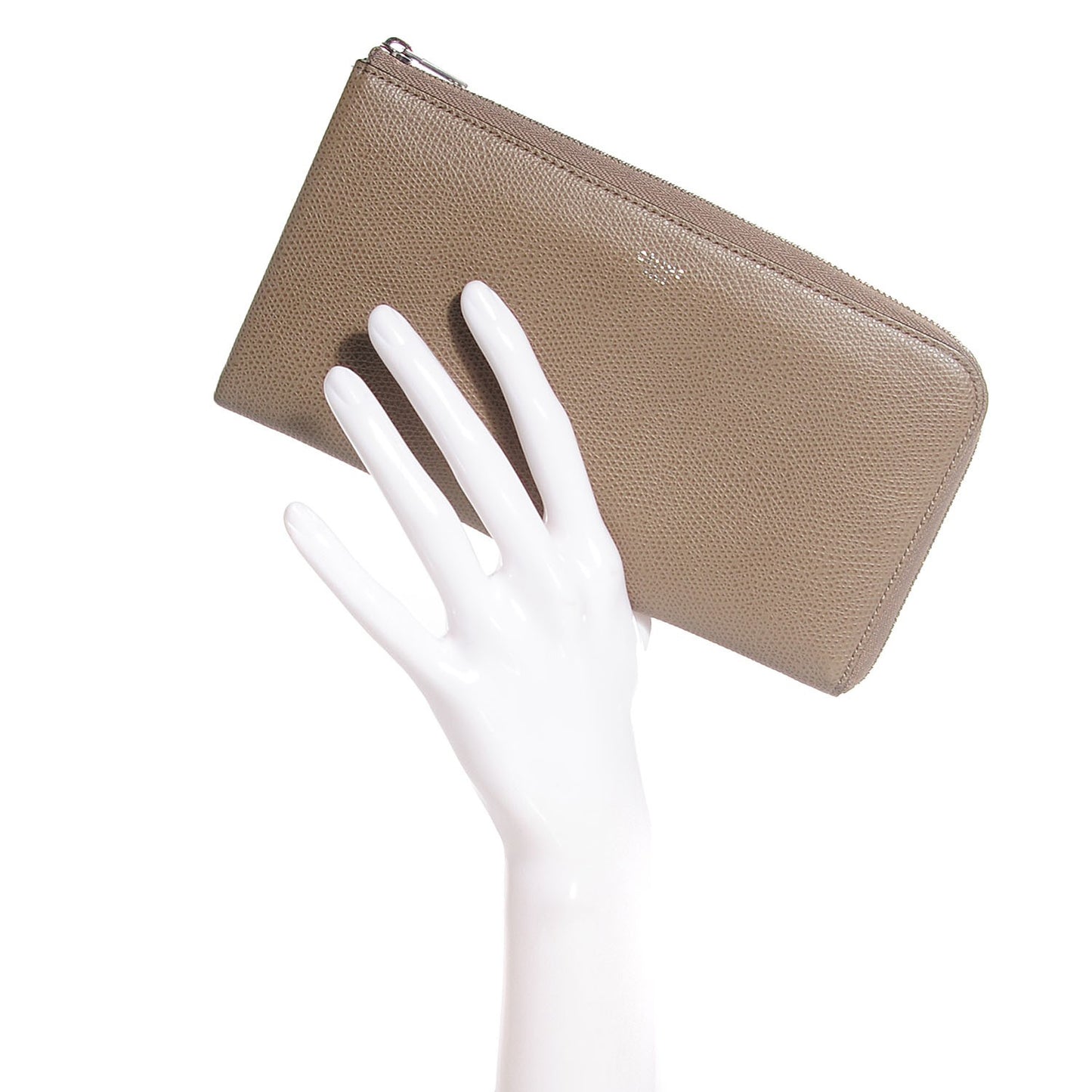 Drummed Calfskin Multifunction Large Zip Around Wallet Taupe