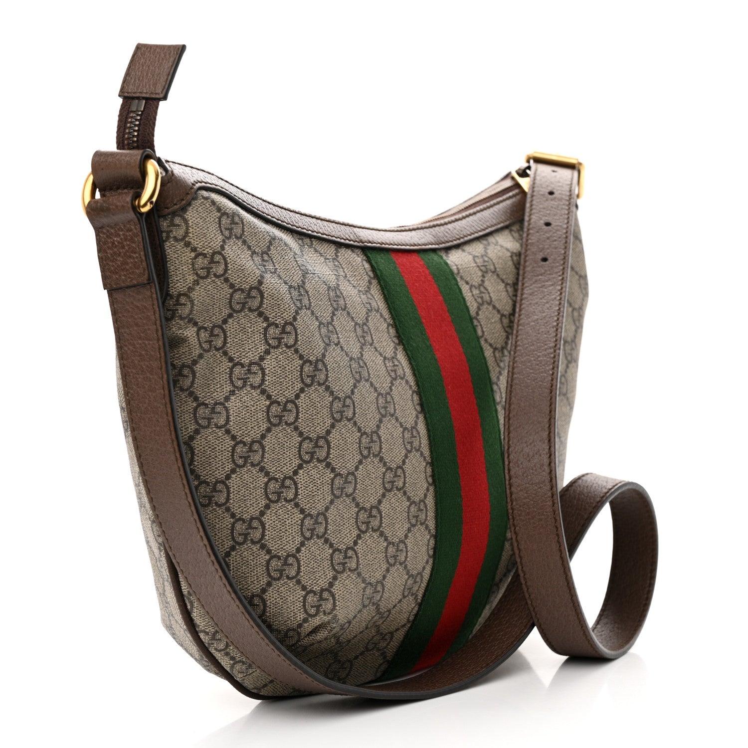Gucci GG Supreme Monogram Web Small Ophidia Half Moon Hobo Brown 3 of 14
