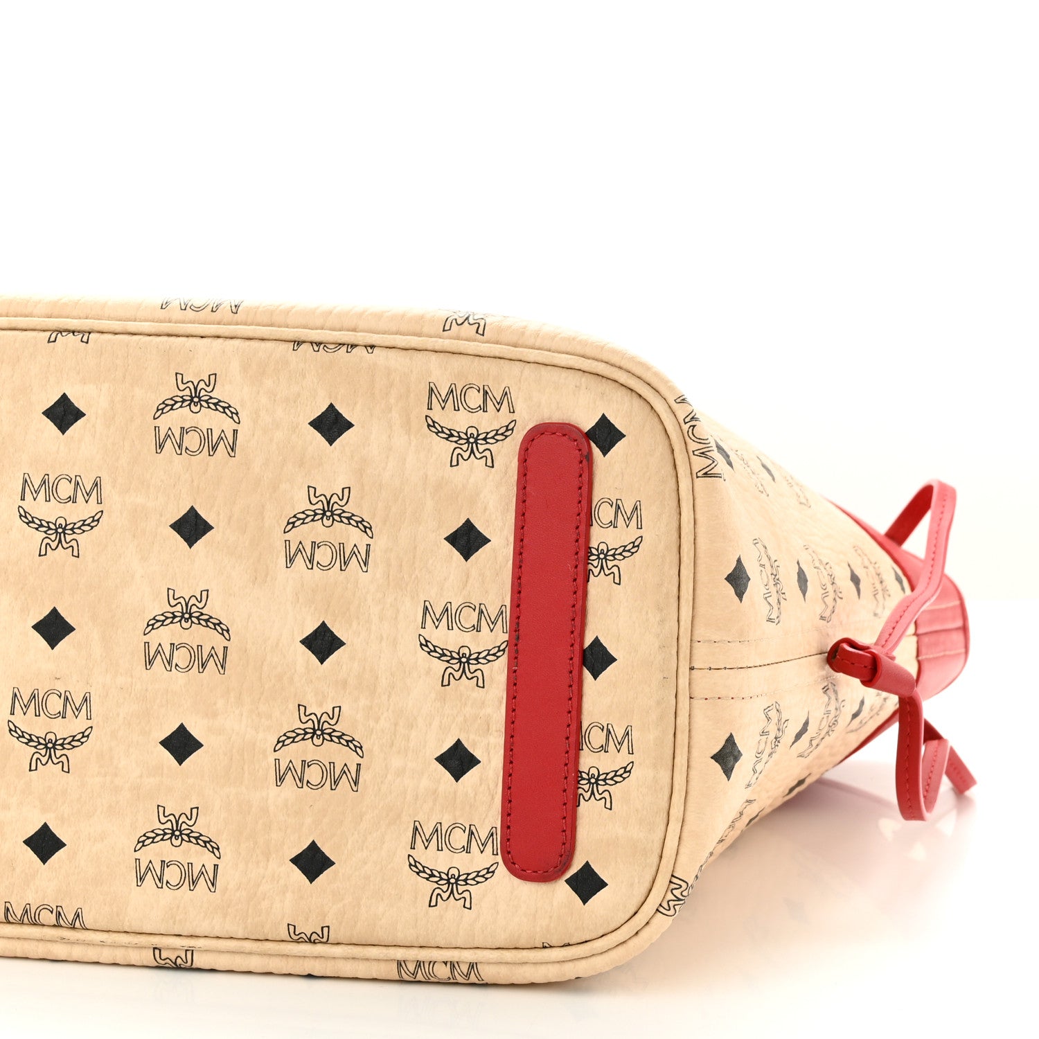 MCM Visetos Shopper Tote Beige Red 13 of 17