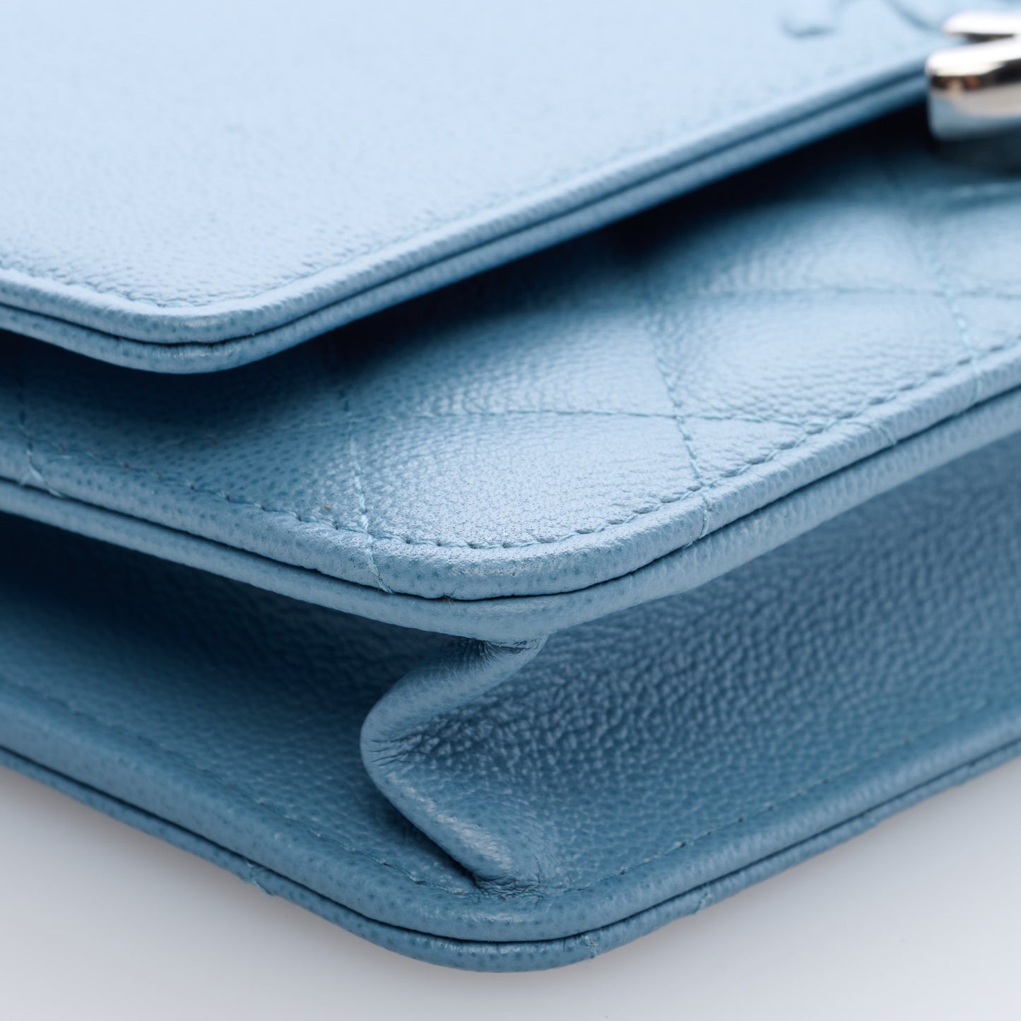 Grained Calfskin Quilted CC Box Wallet On Chain WOC Blue