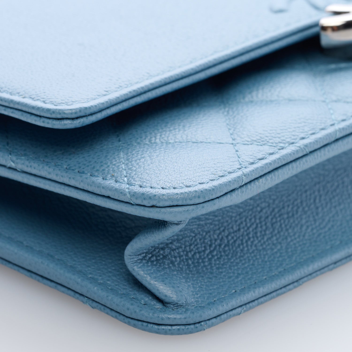 Chanel Grained Calfskin Quilted CC Box Wallet On Chain WOC Blue 8 of 10