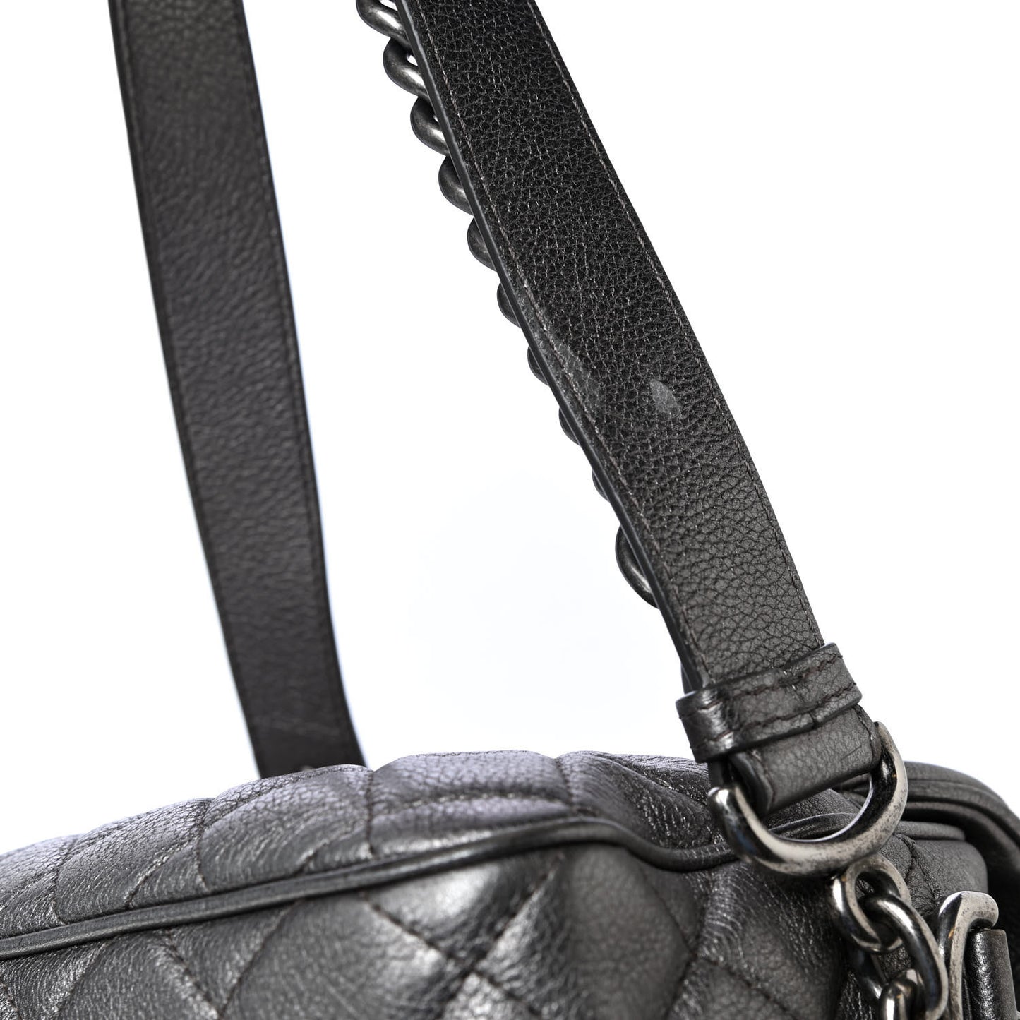 Metallic Calfskin Quilted Jumbo Chain Detail Flap Silver