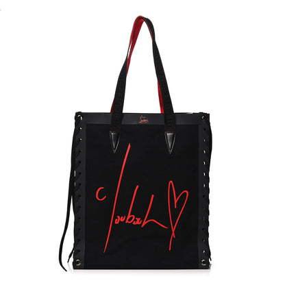 Christian Louboutin Braided Canvas Small Cabalace Shopper Tote Black 1 of 12