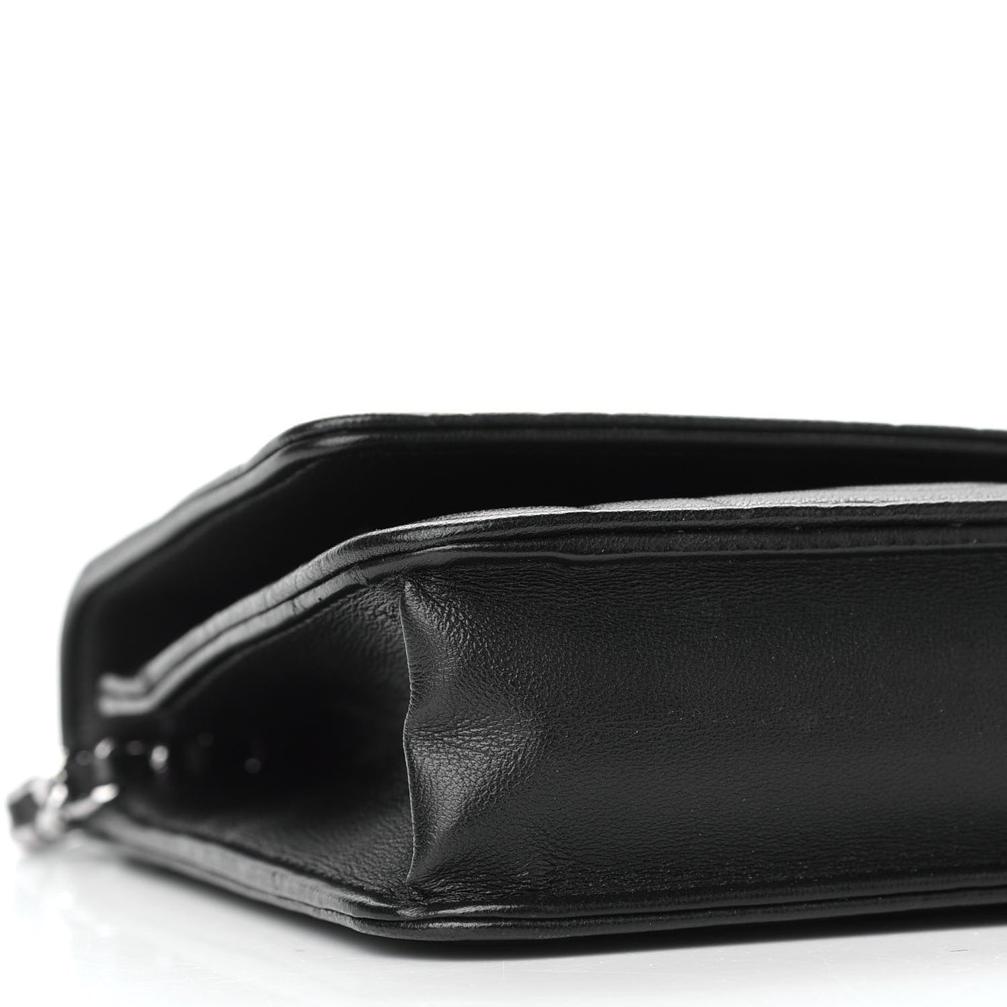 Lambskin Camellia Embossed Wallet on Chain WOC Black