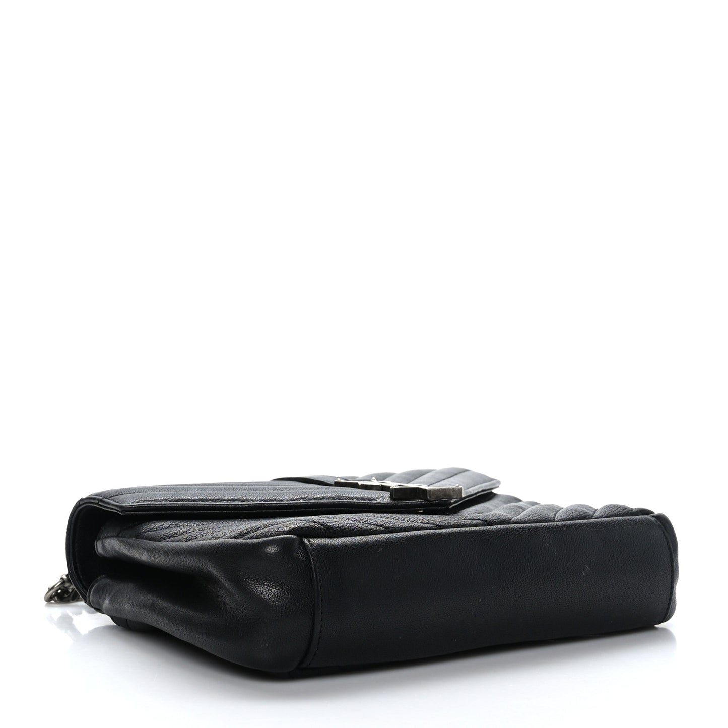 Sheepskin Matelasse Chevron Monogram Medium College Bag Black