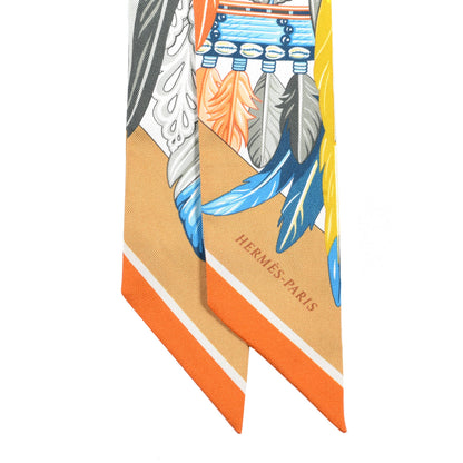Hermes Silk La Danse Pacifique Twilly Jaune D'Or Kaki Orange 2 of 4