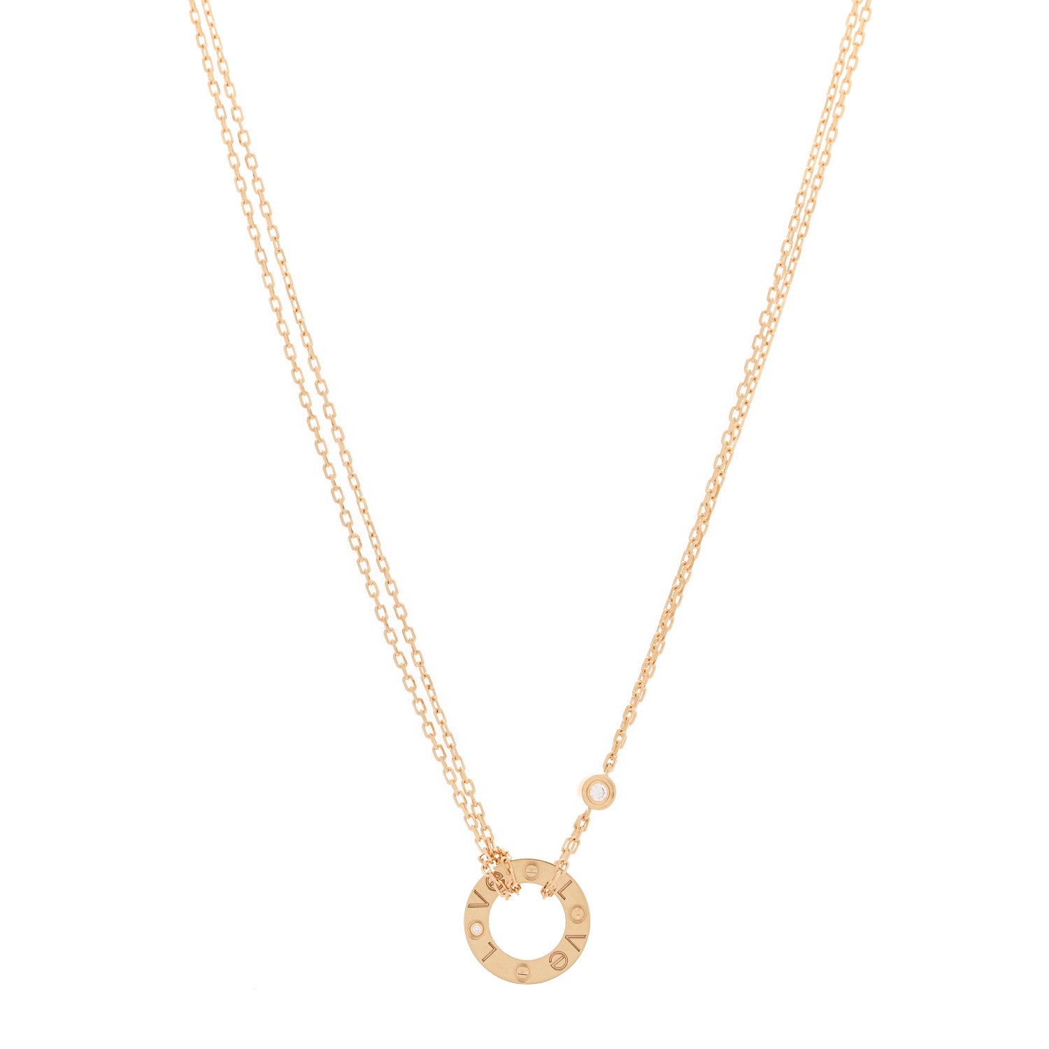 Cartier 18K Yellow Gold 2 Diamond LOVE Necklace 1 of 6