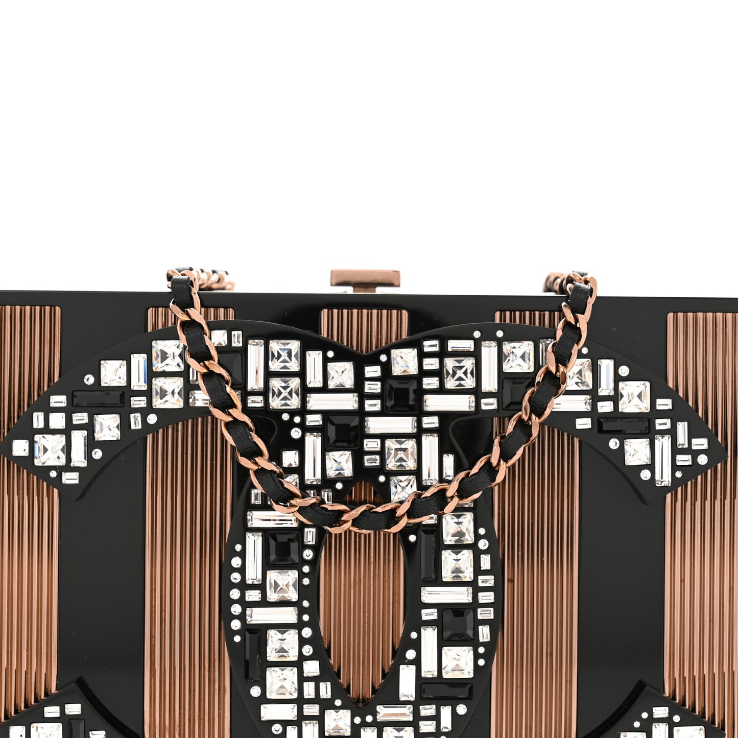 Plexiglass Crystal CC Minaudiere Clutch Black Copper