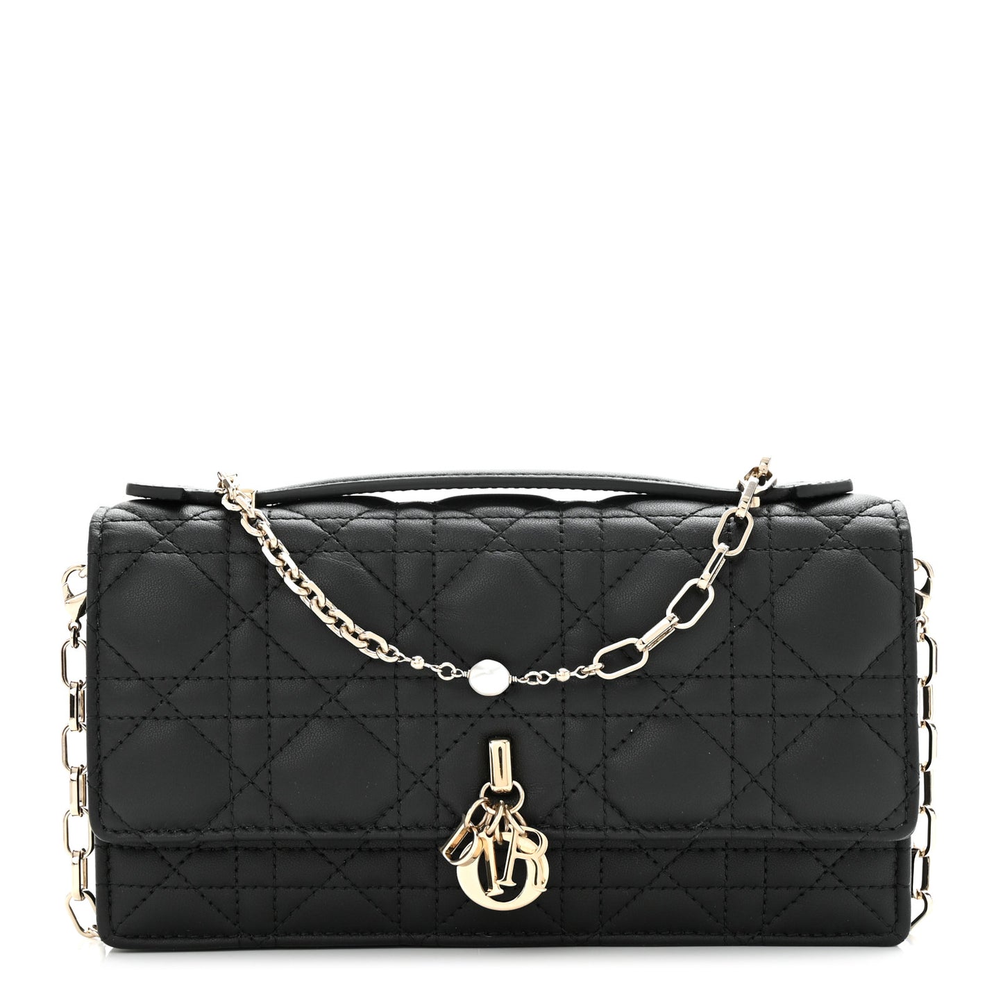 Lambskin Cannage Lady Dior Phone Pouch Black