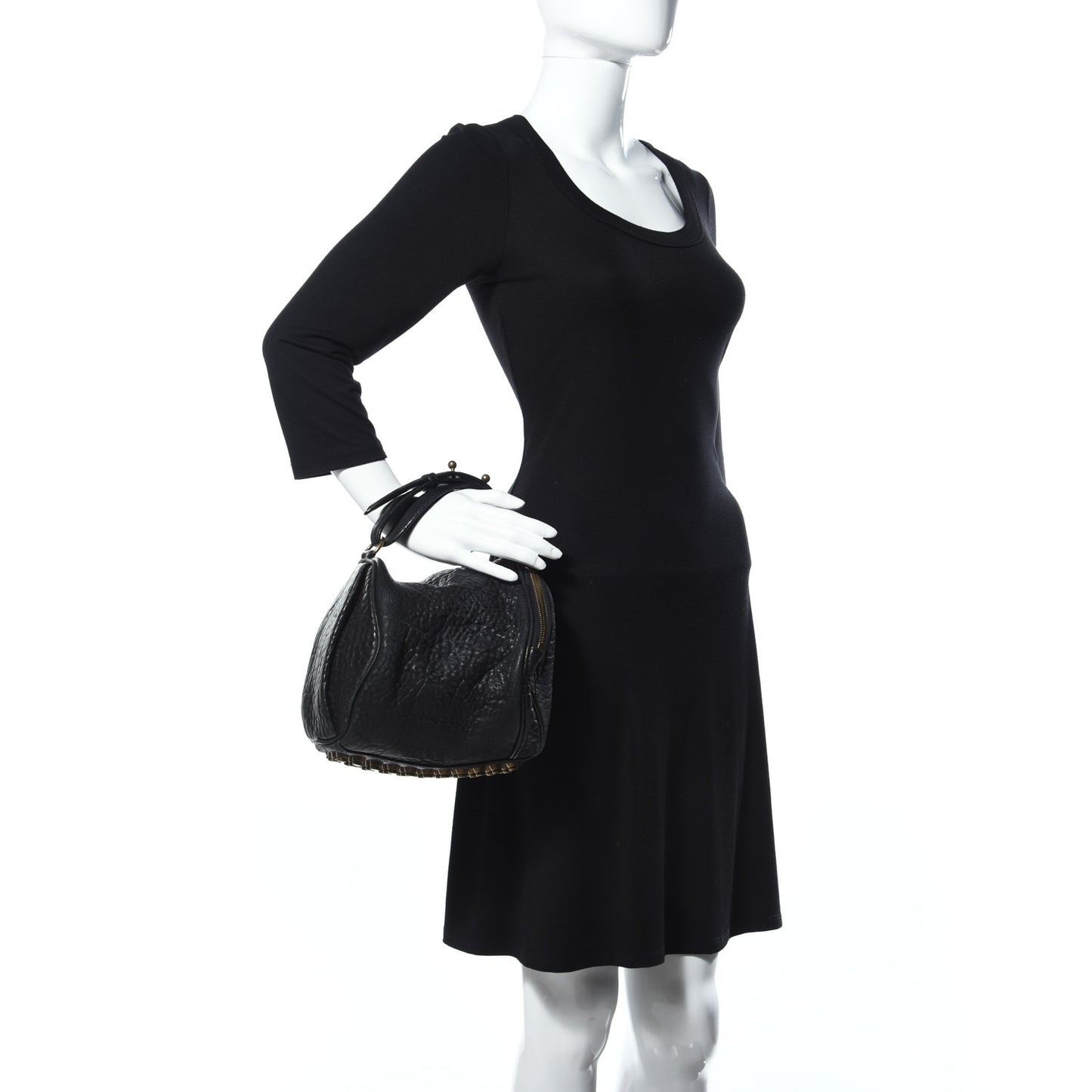 Pebbled Lambskin Angela Pochette Black Antique Brass Hardware