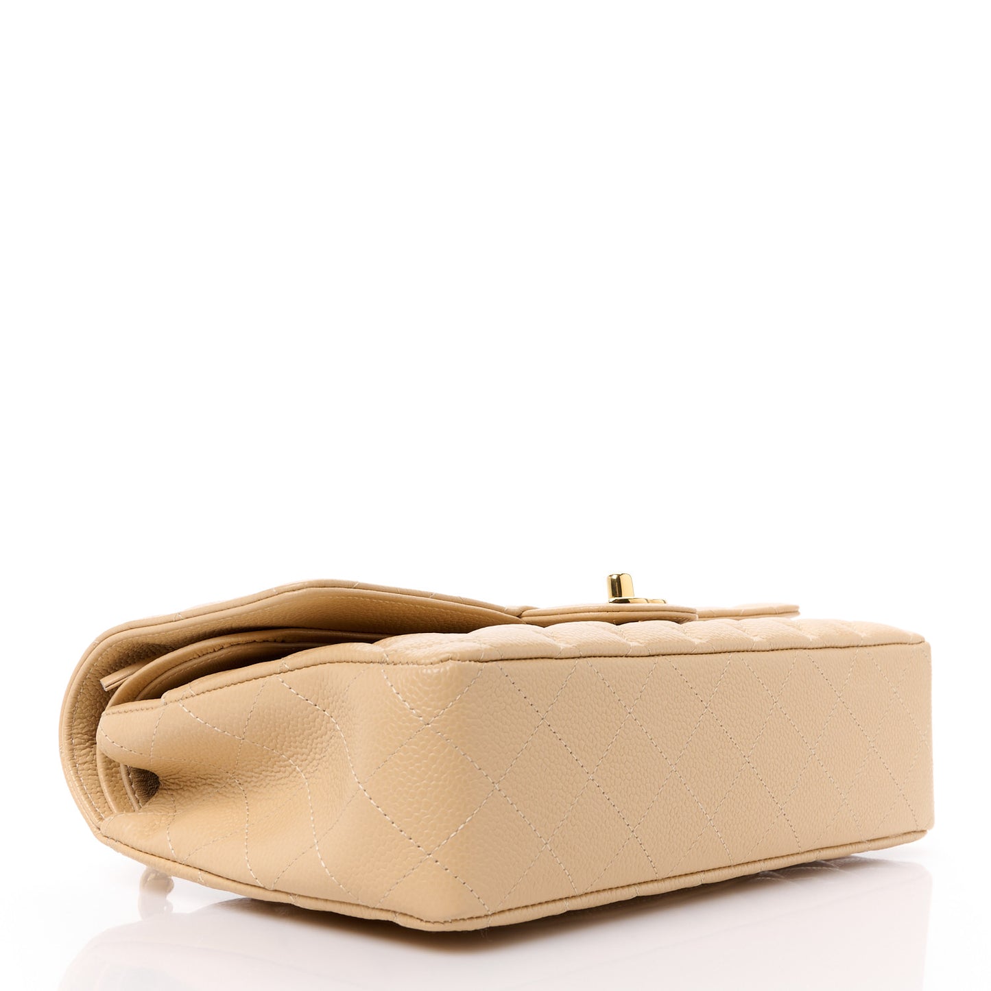 Caviar Quilted Medium Double Flap Beige