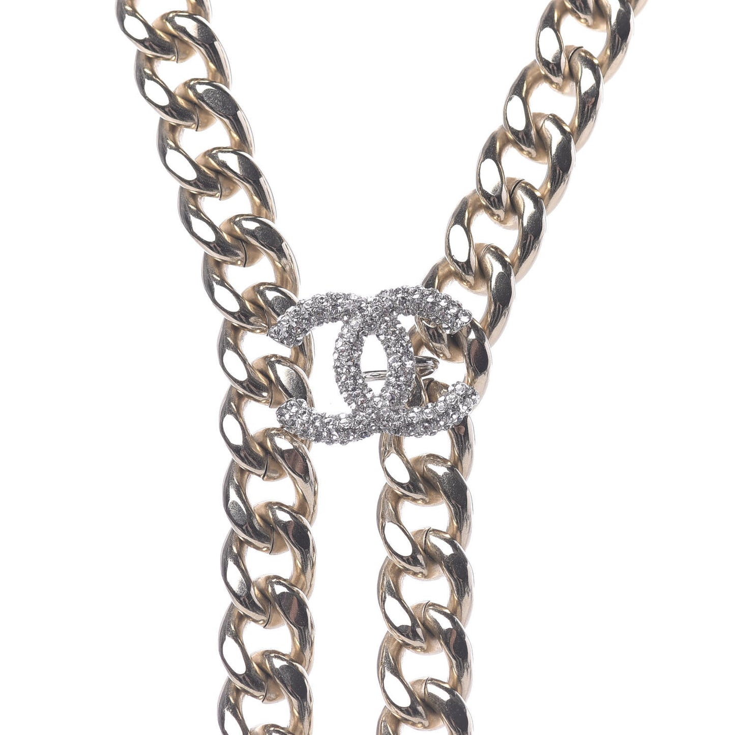 Chain Link Crystal CC Dog Tag Charm Necklace Gold
