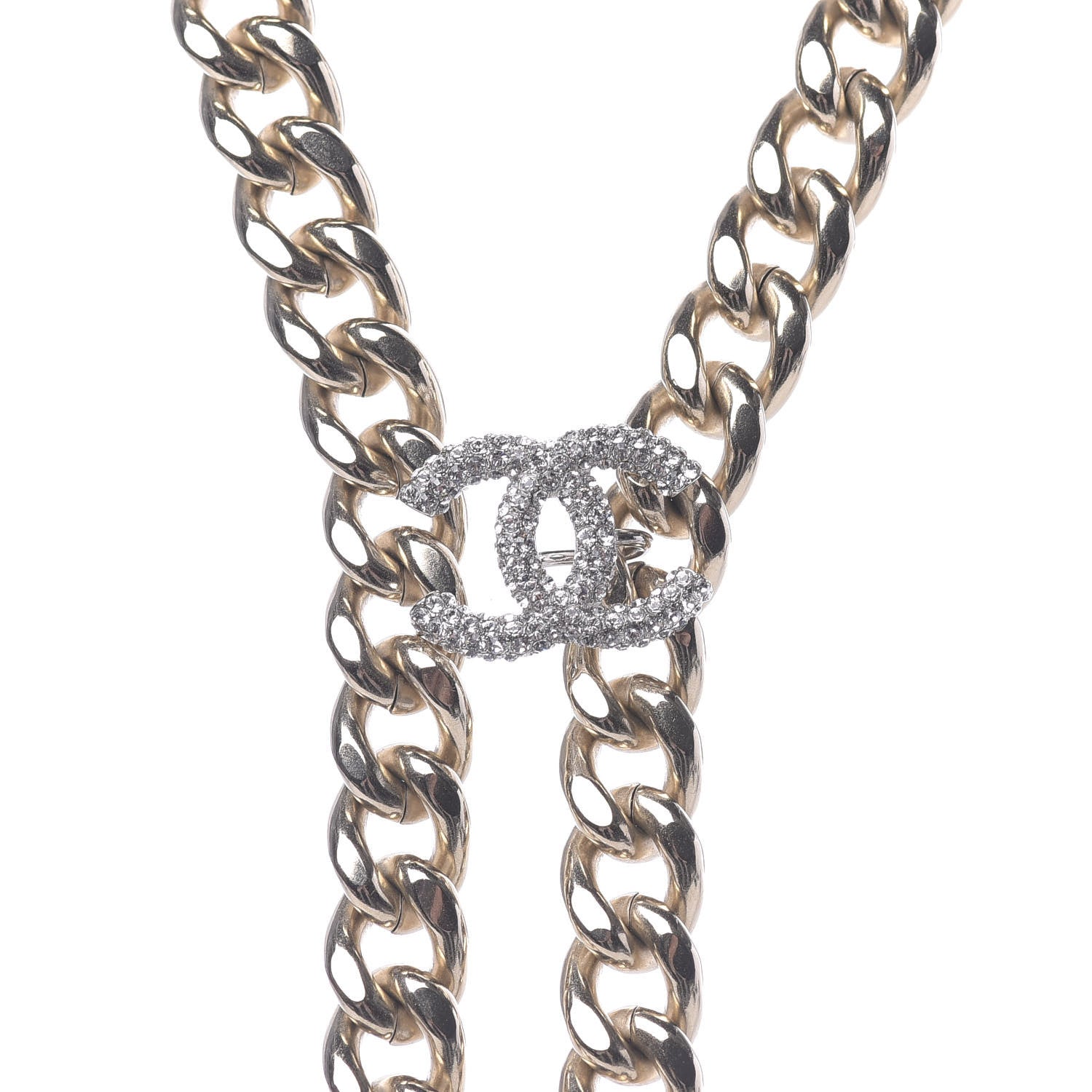 Chanel Chain Link Crystal CC Dog Tag Charm Necklace Gold 4 of 6