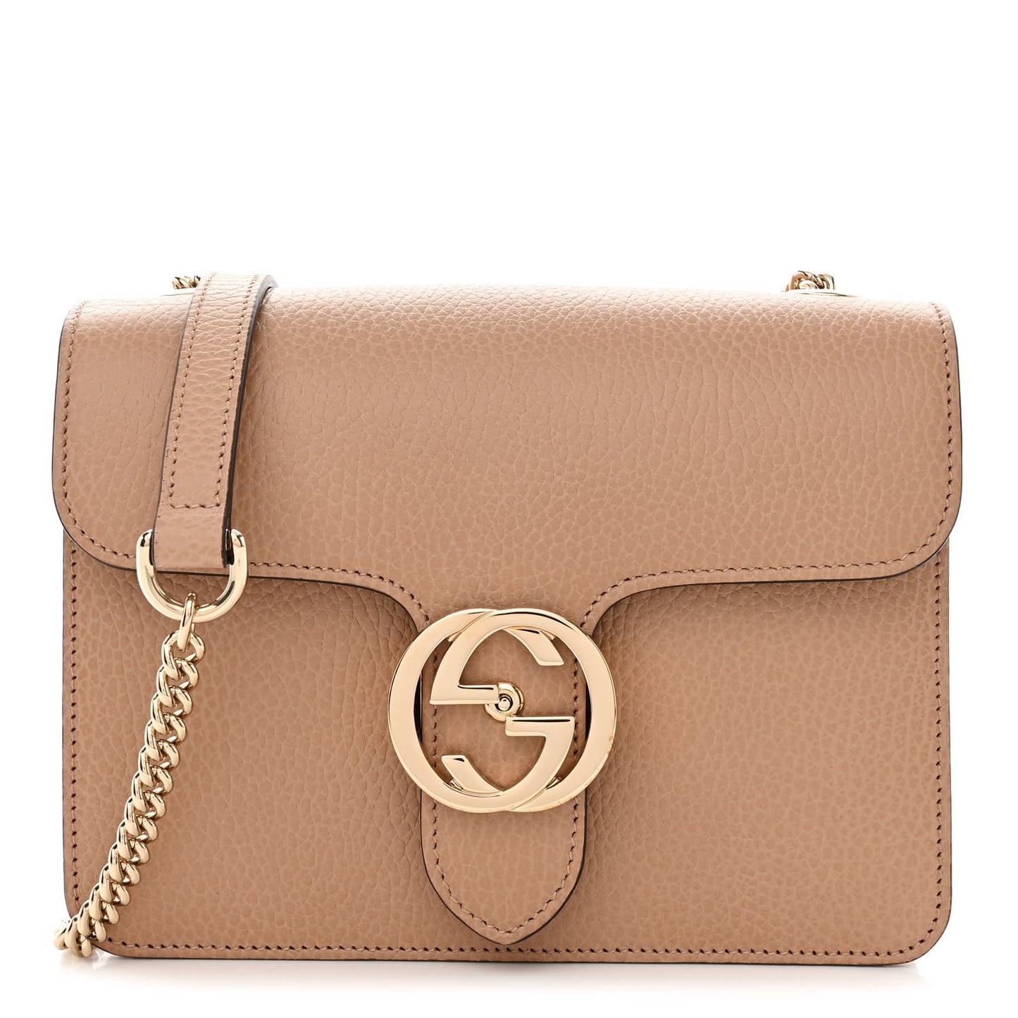Dollar Calfskin Small Interlocking G Shoulder Bag Camelia