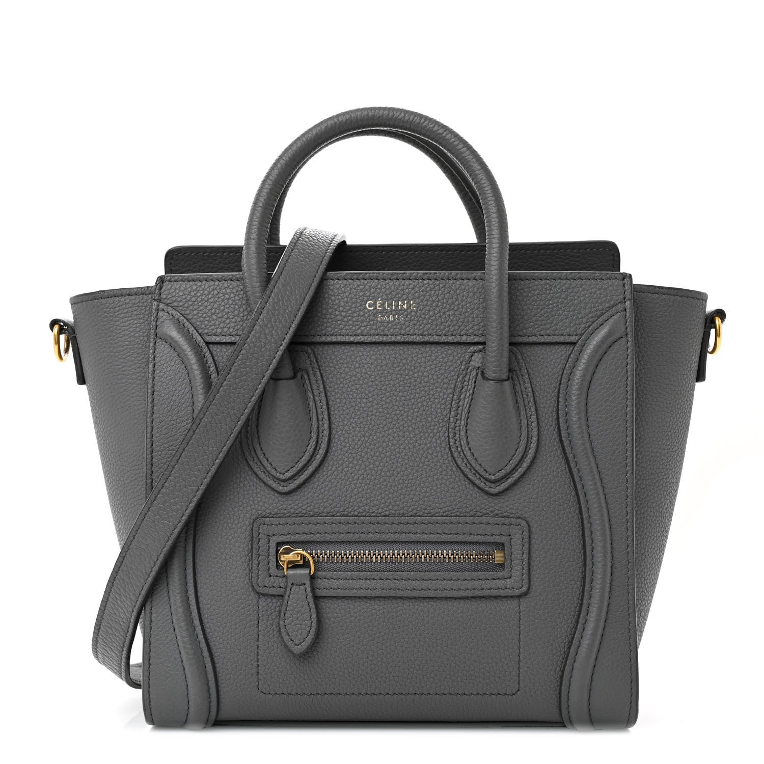 Celine Drummed Calfskin Nano Luggage Kohl 1 of 14