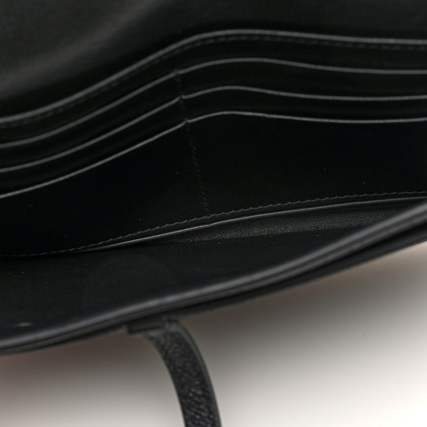 Grained Calfskin Saddle Chain Wallet Pouch Black