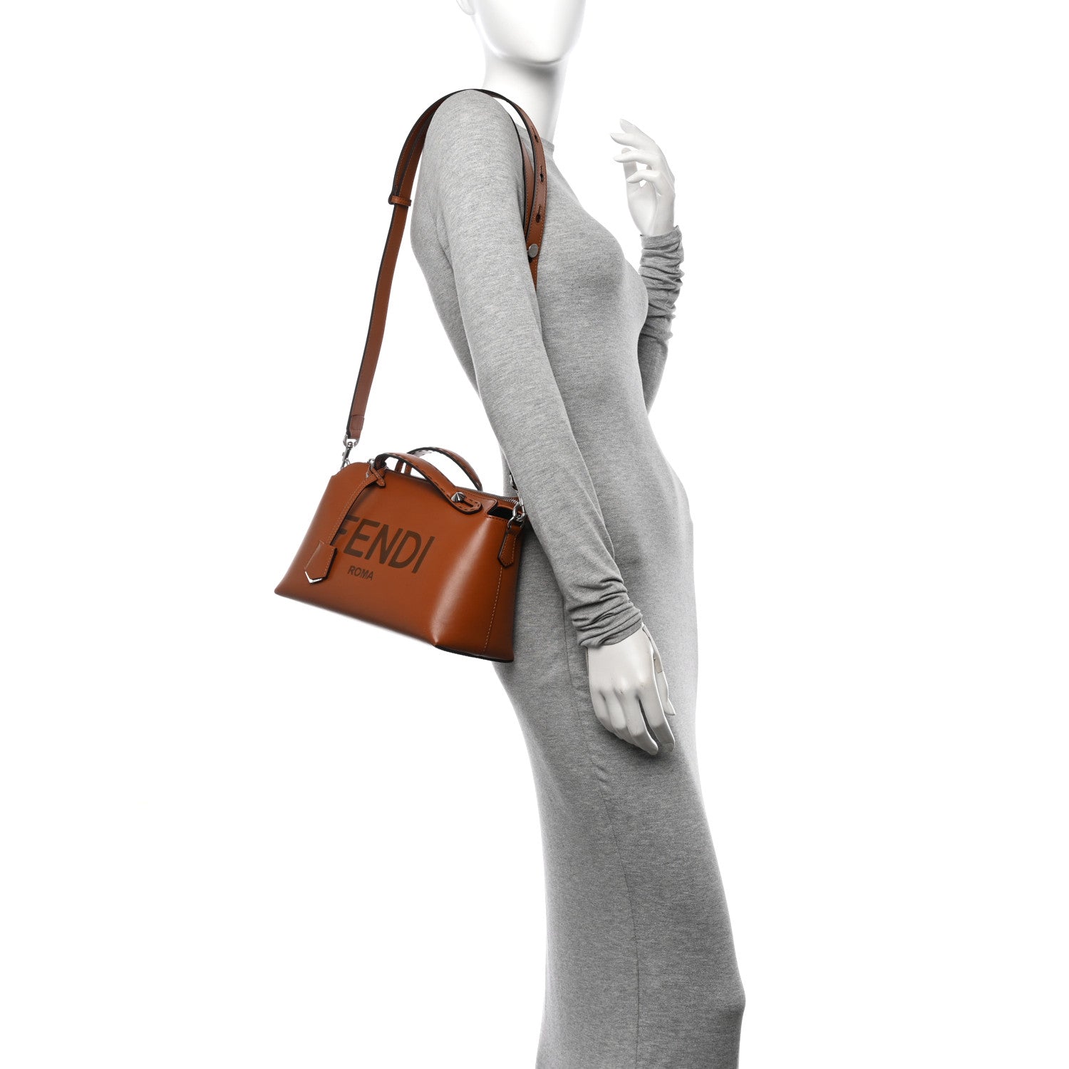 Fendi Vitello King Logo Embossed Medium By The Way Boston Bag Cuoio 2 of 11