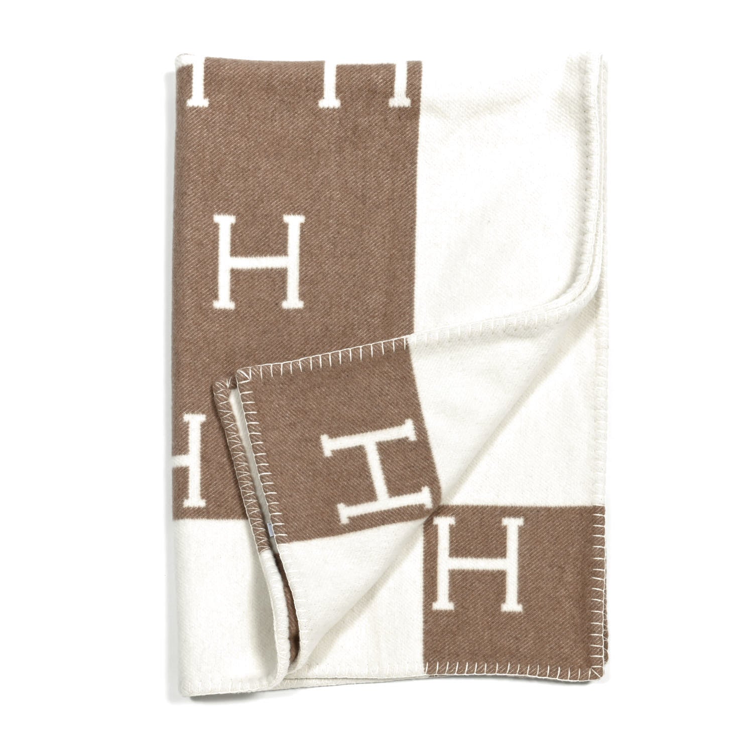 Hermes Wool Cashmere Avalon Baby Blanket Noisette Moyen White 2 of 3