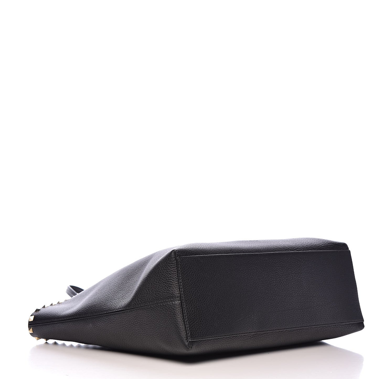 Grained Calfskin Rockstud Shoulder Tote Black