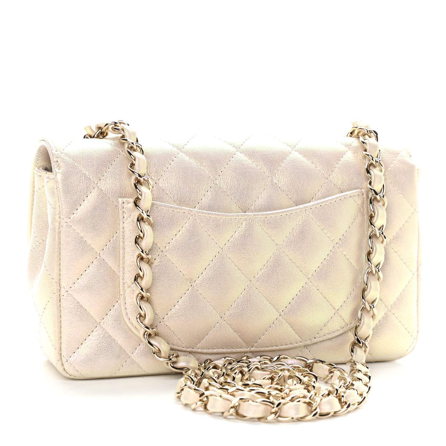 Iridescent Lambskin Quilted Mini Rectangular Flap Ivory