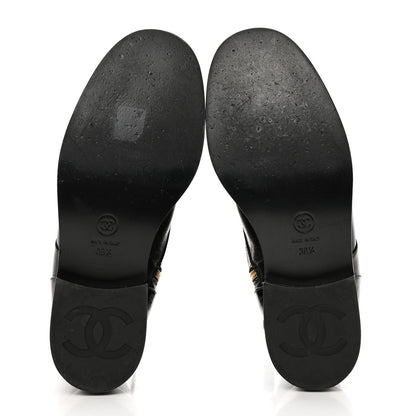Chanel Patent Cap Toe Lace Up Combat Boots 39.5 Black 5 of 8