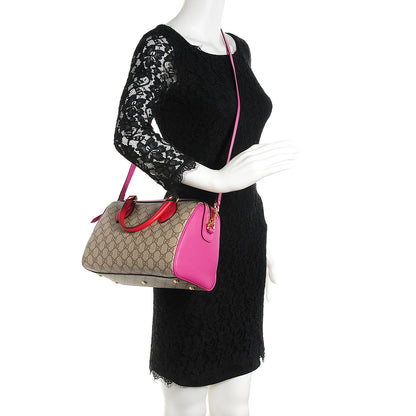Gucci GG Supreme Monogram Moon Calfskin Small Boston Beige Ebony Hibiscus Red New Rosette 2 of 9