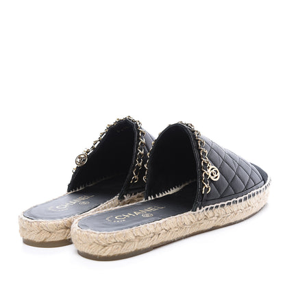 Chanel Lambskin Grosgrain Quilted CC Chain Espadrille Mules 40 Black 4 of 10