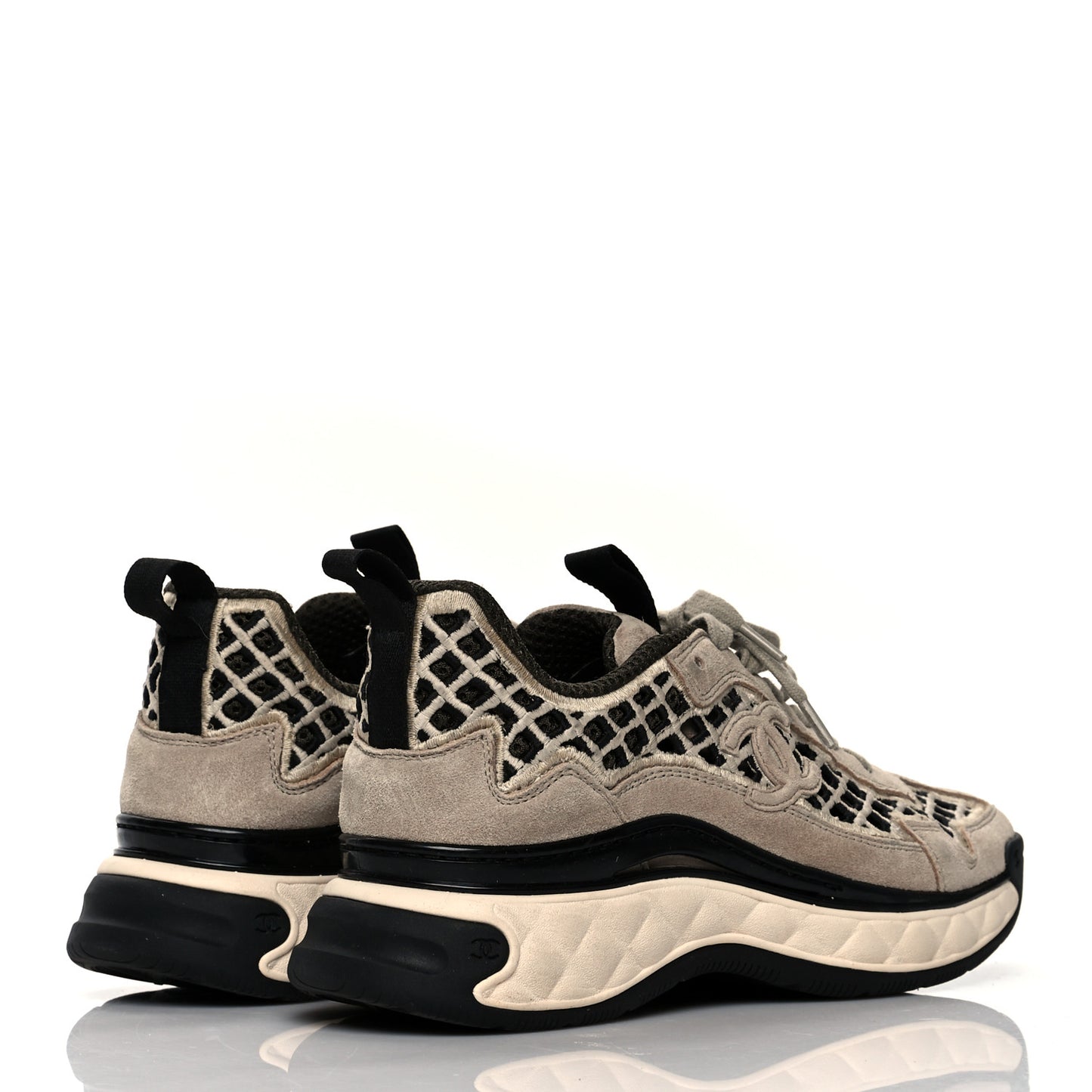 Suede Calfskin Embroidered CC Sneakers 35.5 Beige Black