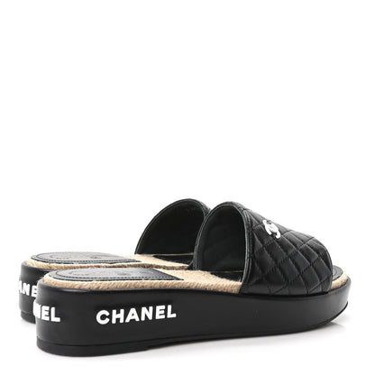 Chanel Lambskin Quilted CC Espadrille Slip On Sandals 41 Black 5 of 10