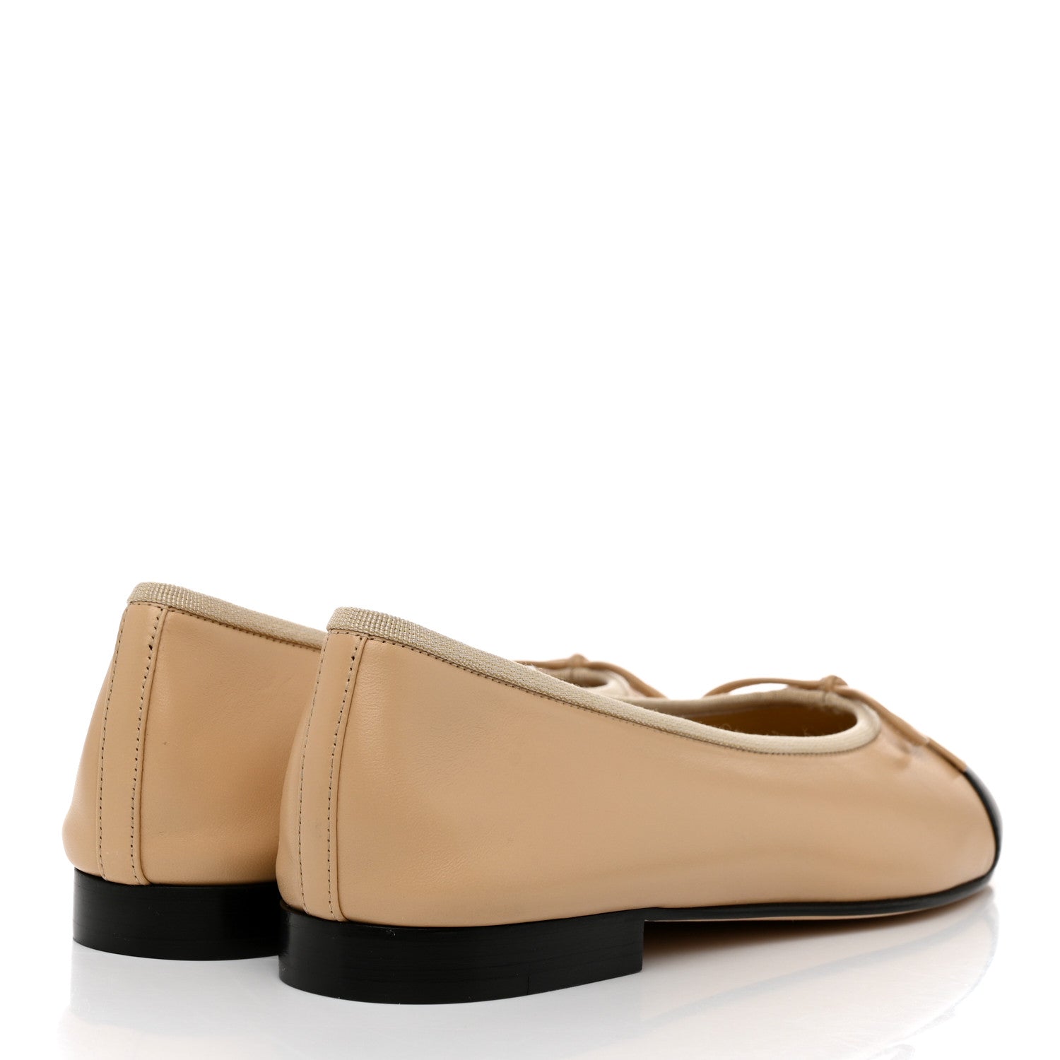 Chanel Lambskin Cap Toe Ballerina Flats 38.5 Beige Black 4 of 10