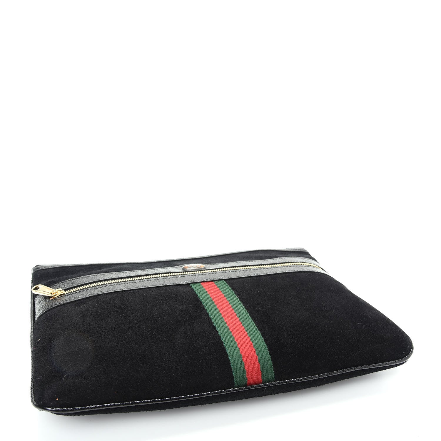 Gucci Suede Patent Large Ophidia Pouch Clutch Black 4 of 7