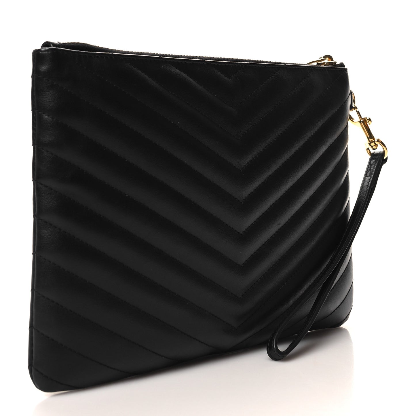 Calfskin Matelasse Chevron Monogram A5 Wristlet Black