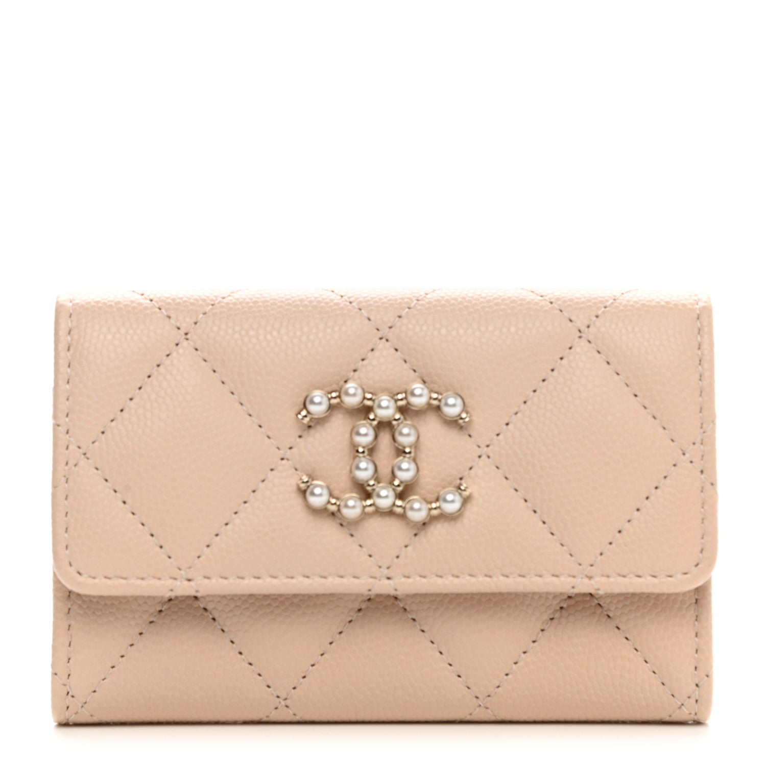 Chanel Caviar Pearl Quilted Coco Candy Flap Card Holder Beige 1 of 8