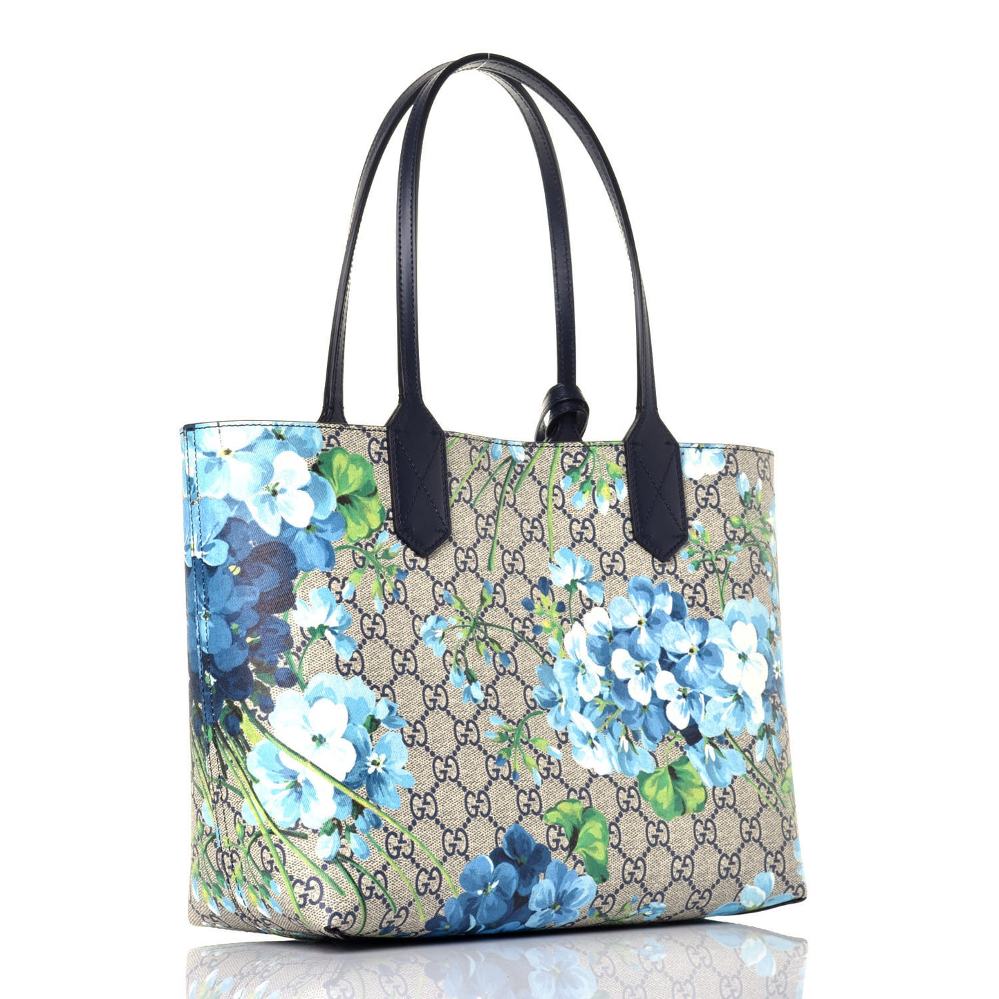 GG Supreme Monogram Blooms Small Reversible Tote Beige Blue Navy
