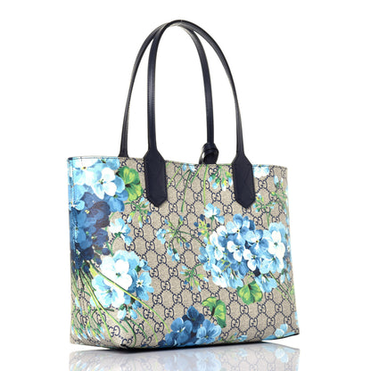 Gucci GG Supreme Monogram Blooms Small Reversible Tote Beige Blue Navy 5 of 16
