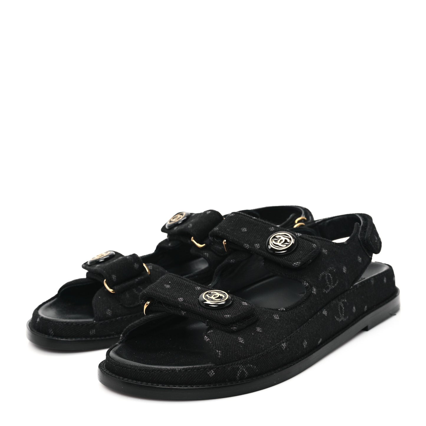 Denim Printed Dad Sandals 38.5 Black