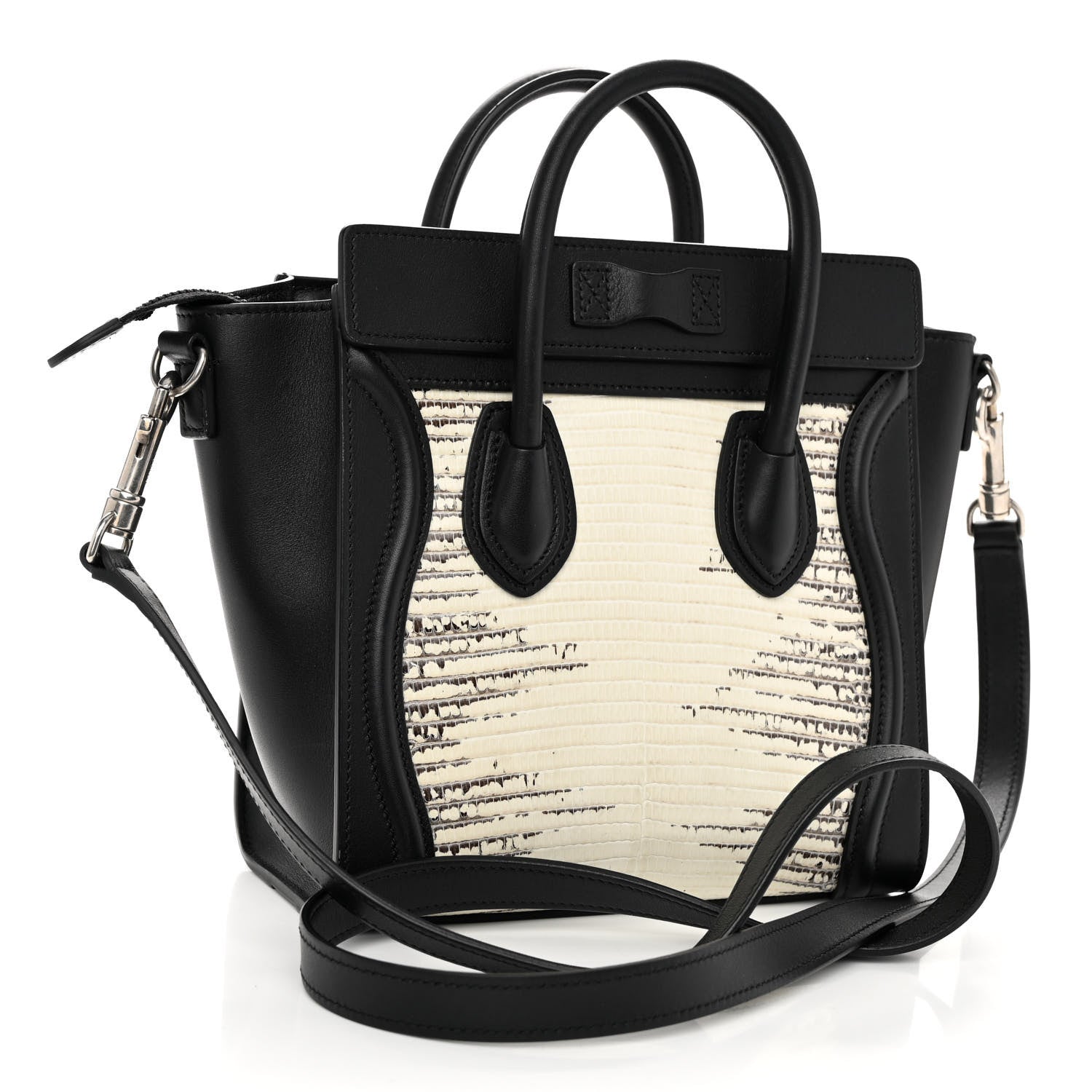 Celine Lizard Smooth Calfskin Nano Luggage Natural Black 3 of 9