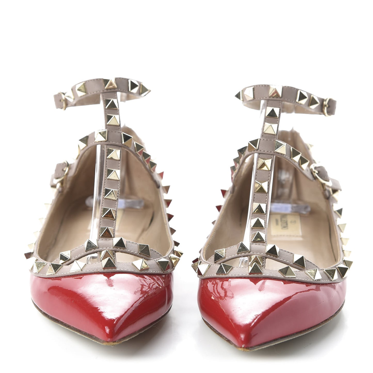 Patent Nappa Rockstud Cage Ballerina Flats 38.5 Rosso Valentino Poudre