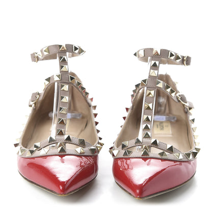 Valentino Garavani Patent Nappa Rockstud Cage Ballerina Flats 38.5 Rosso Valentino Poudre 2 of 8