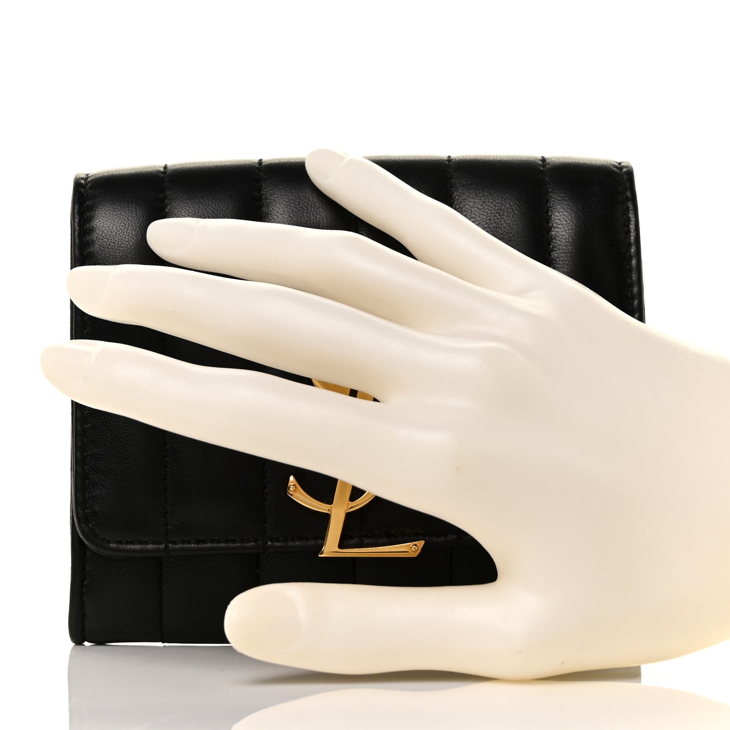 Lambskin Matelasse Monogram Vicky Tri-Fold Wallet Black