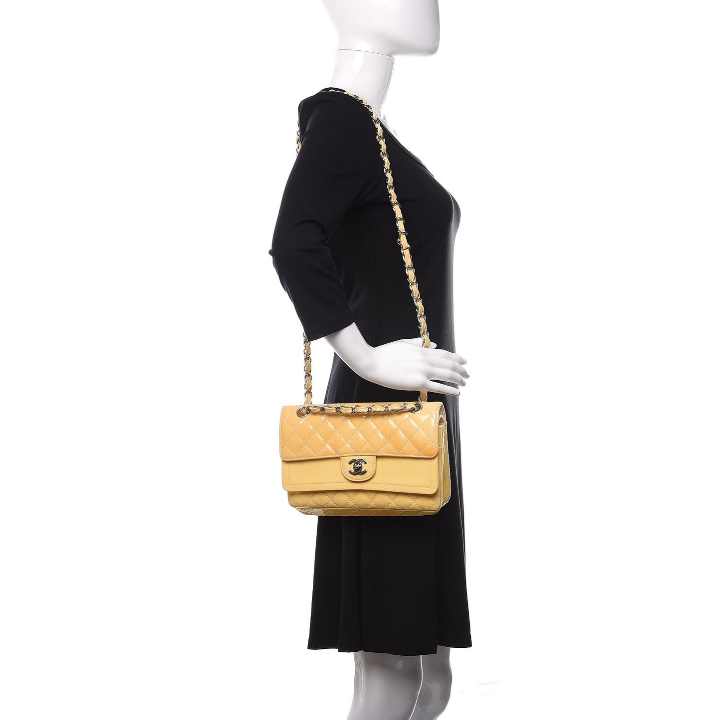 Patent Quilted Medium Double Flap Yellow