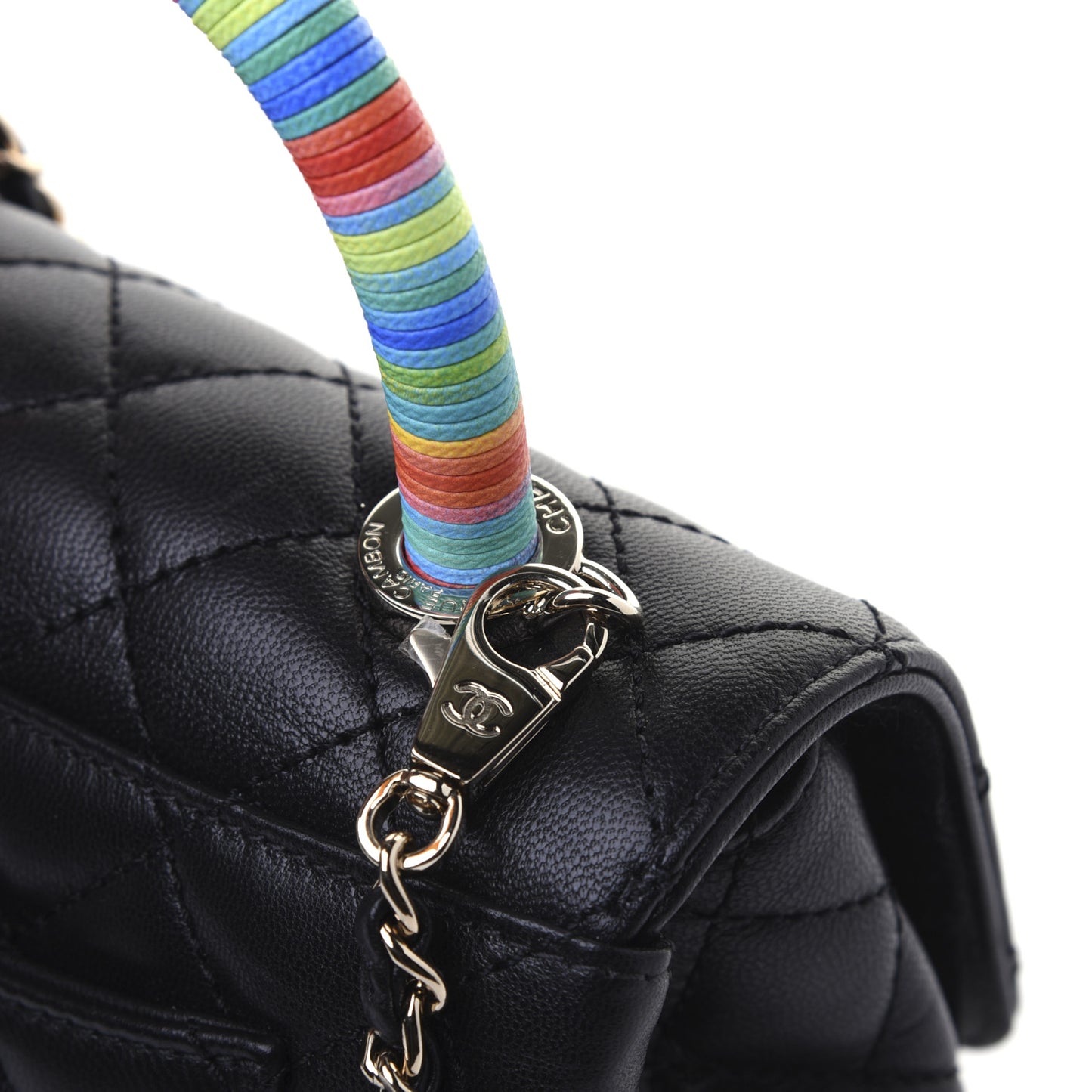 Goatskin Quilted Rainbow Extra Mini Coco Handle Flap Black