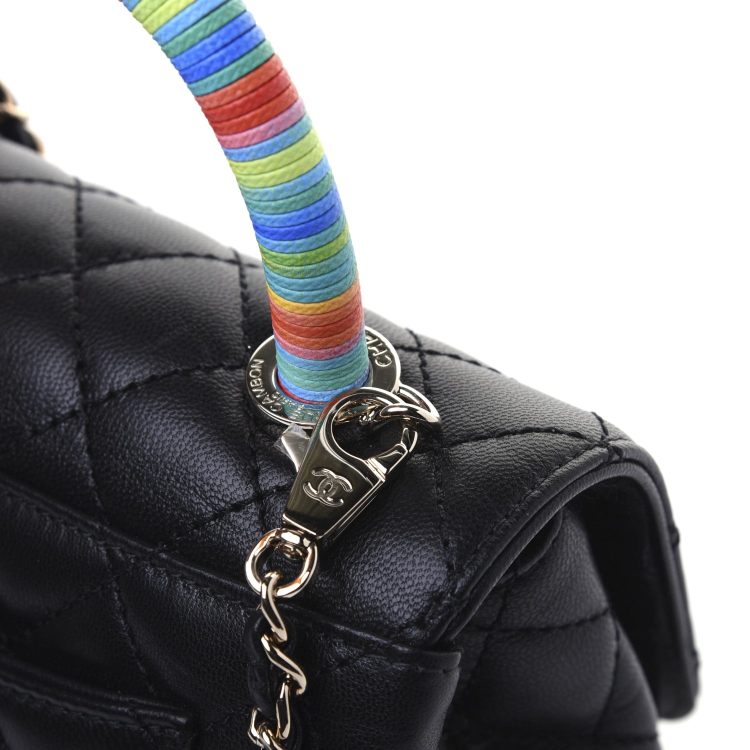 Chanel Goatskin Quilted Rainbow Extra Mini Coco Handle Flap Black 16 of 18
