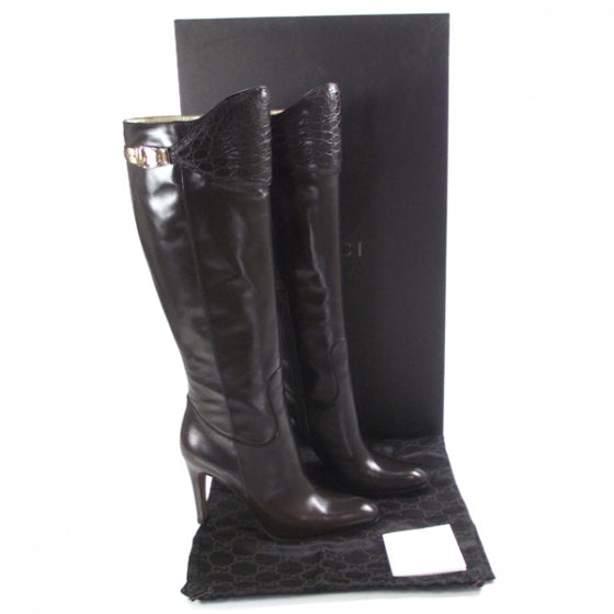 Gucci Leather Knee High Boots 38 Chocolate 4 of 9