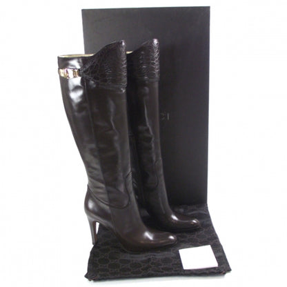 Gucci Leather Knee High Boots 38 Chocolate 4 of 9