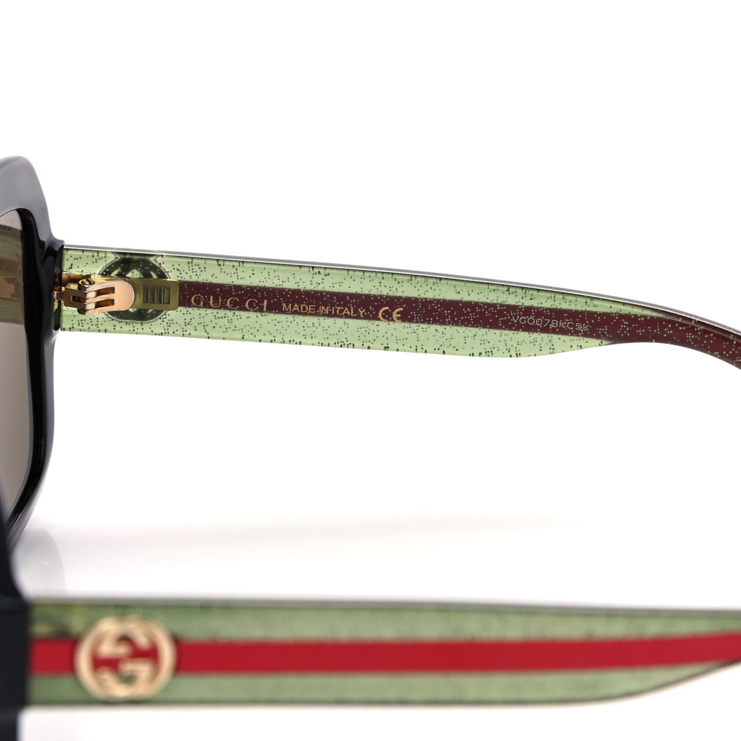 Acetate Square Frame Web Glitter Sunglasses GG0036S Black Green