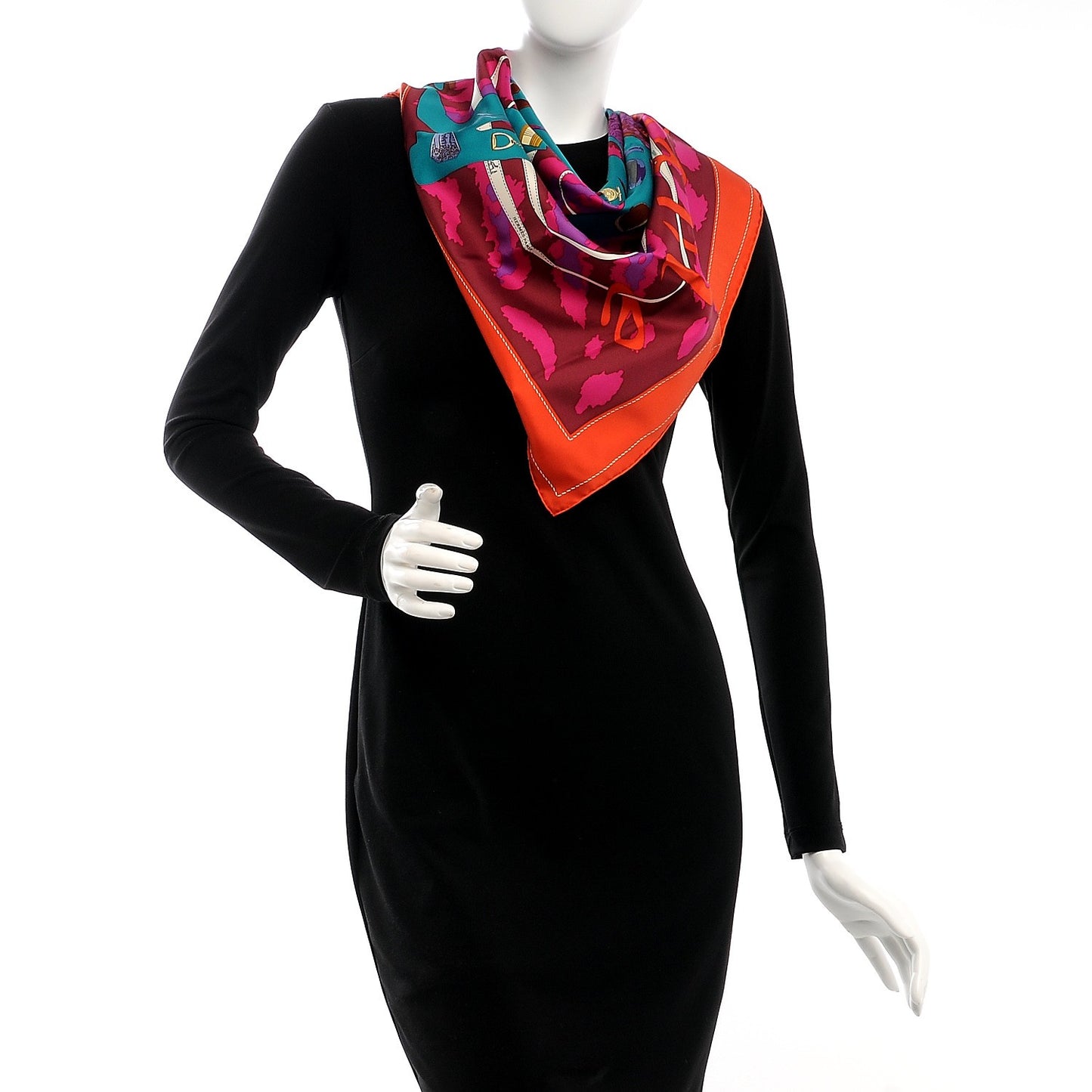 Silk Monsieur et Madame II Scarf 90 Vermillon Fuchsia Canard