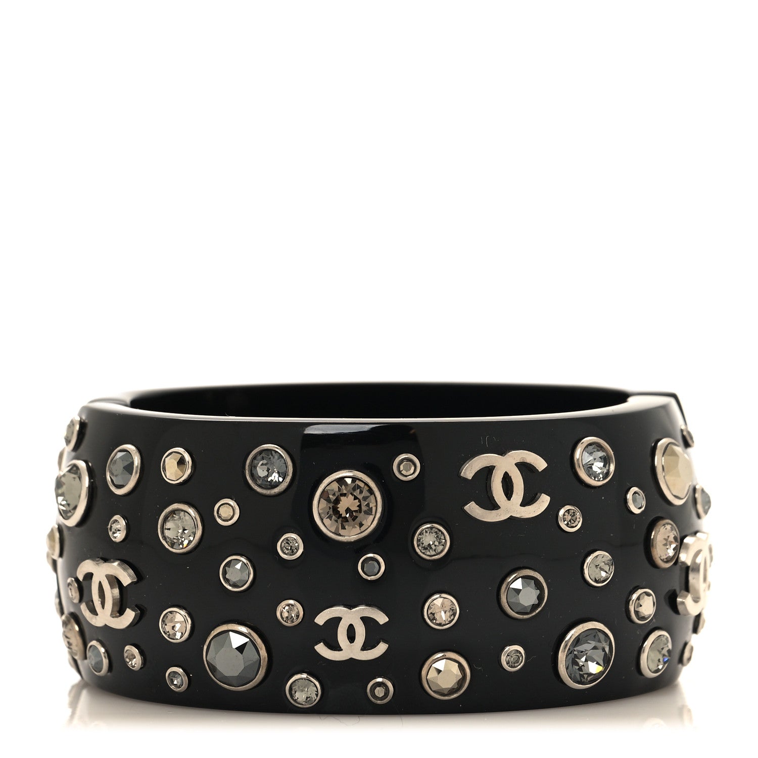 Chanel Resin Crystal CC Cuff Bracelet Ruthenium Black 1 of 5